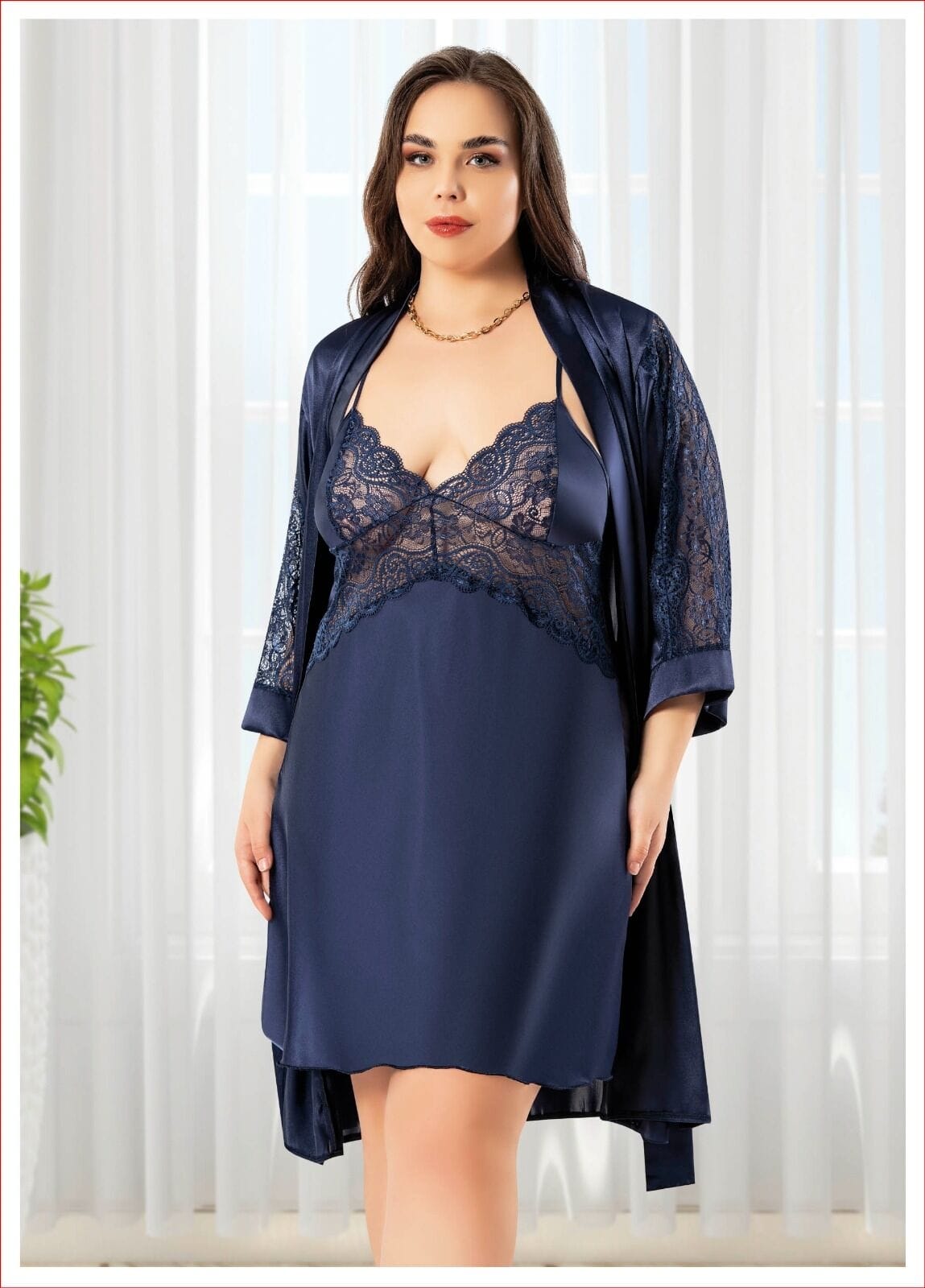 Dantelli Saten Gecelik Takım Büyük Beden Miss Laris 6009 - Görsel