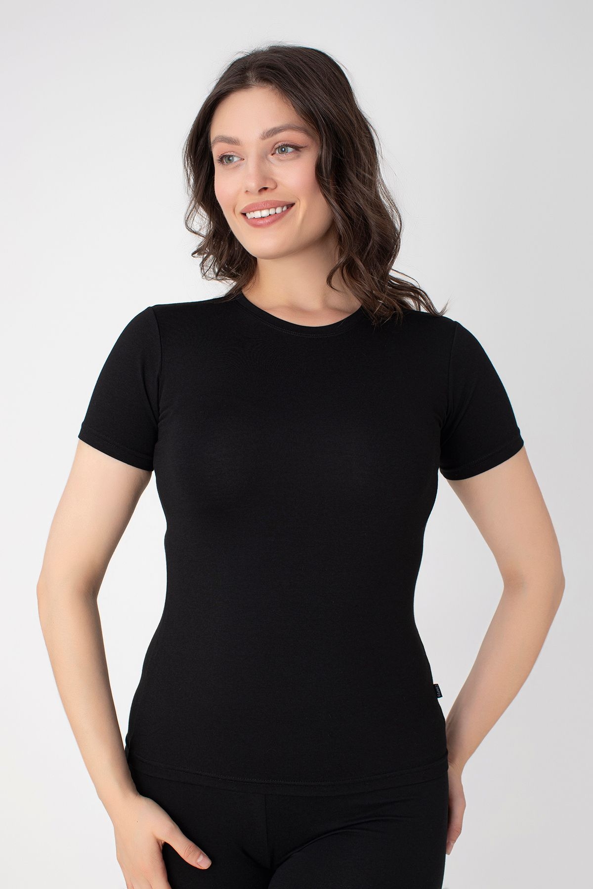 Modal Pamuklu Kısa Kollu T-shirt Confeo 801 - Siyah