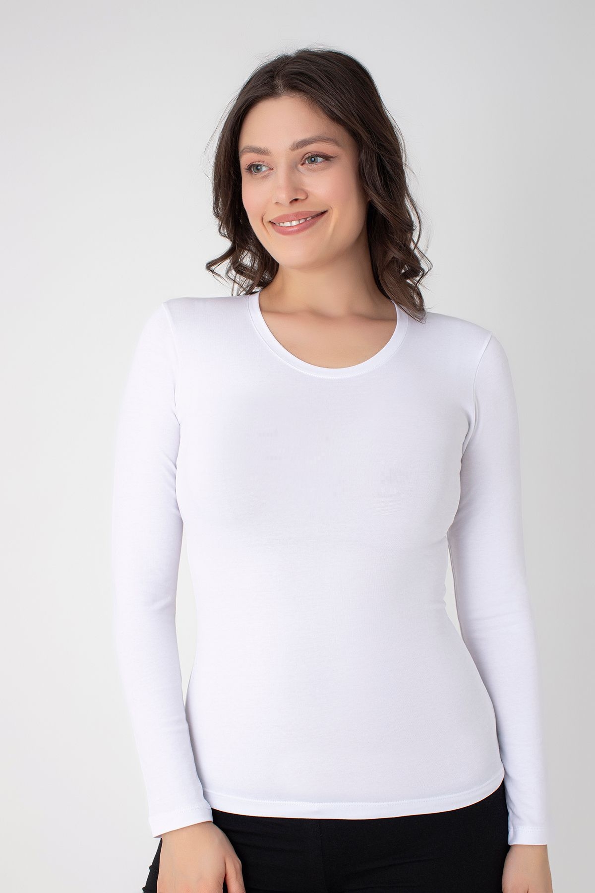 Modal Pamuklu Uzun Kollu T-shirt Confeo 801 - Beyaz