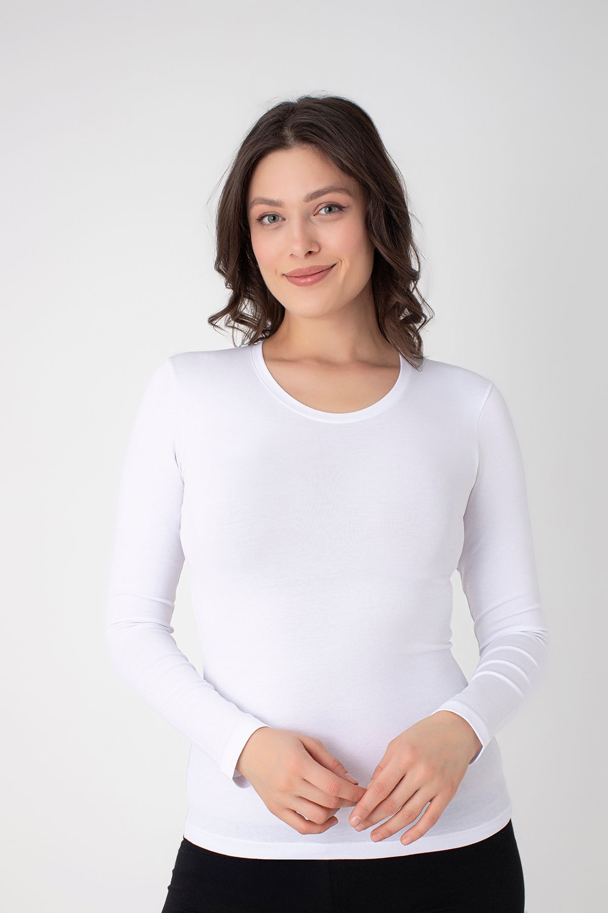 Modal Pamuklu Uzun Kollu T-shirt Confeo 801 - Beyaz