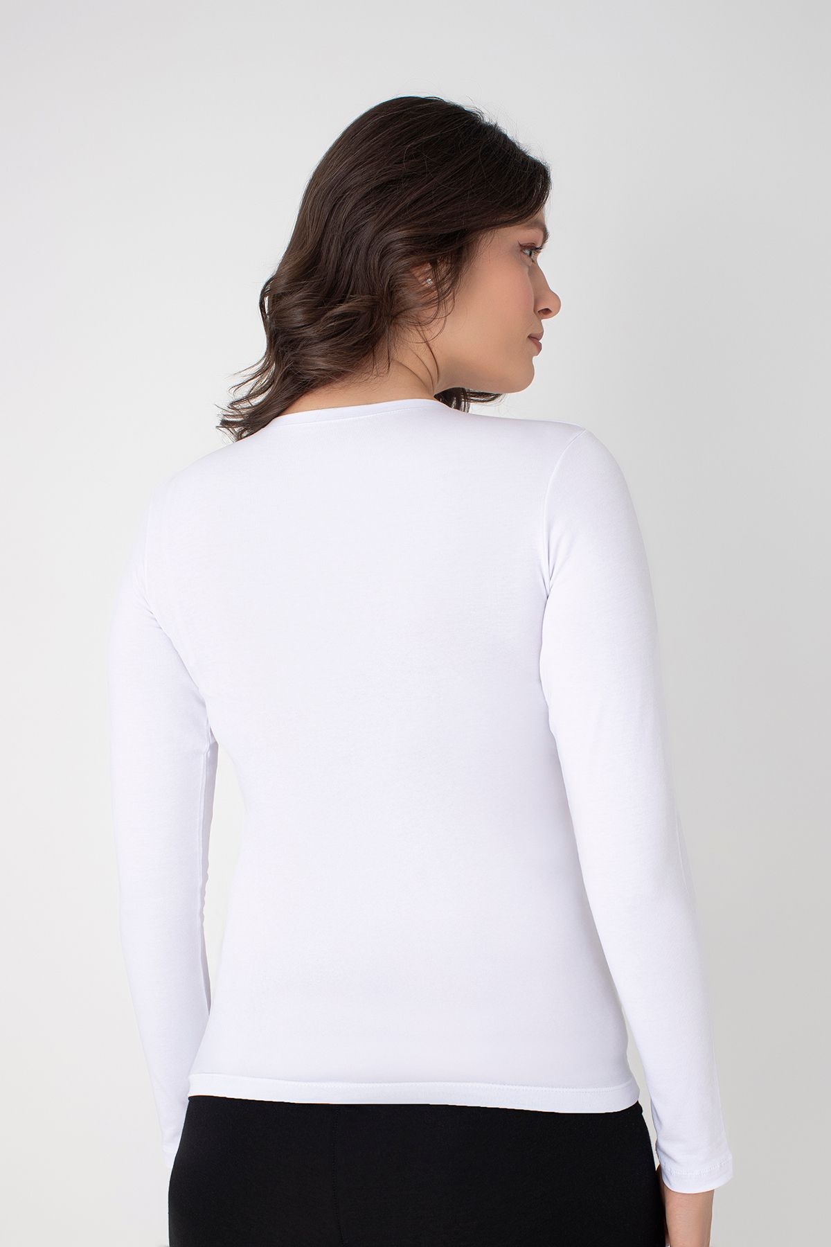 Modal Pamuklu Uzun Kollu T-shirt Confeo 801 - Beyaz