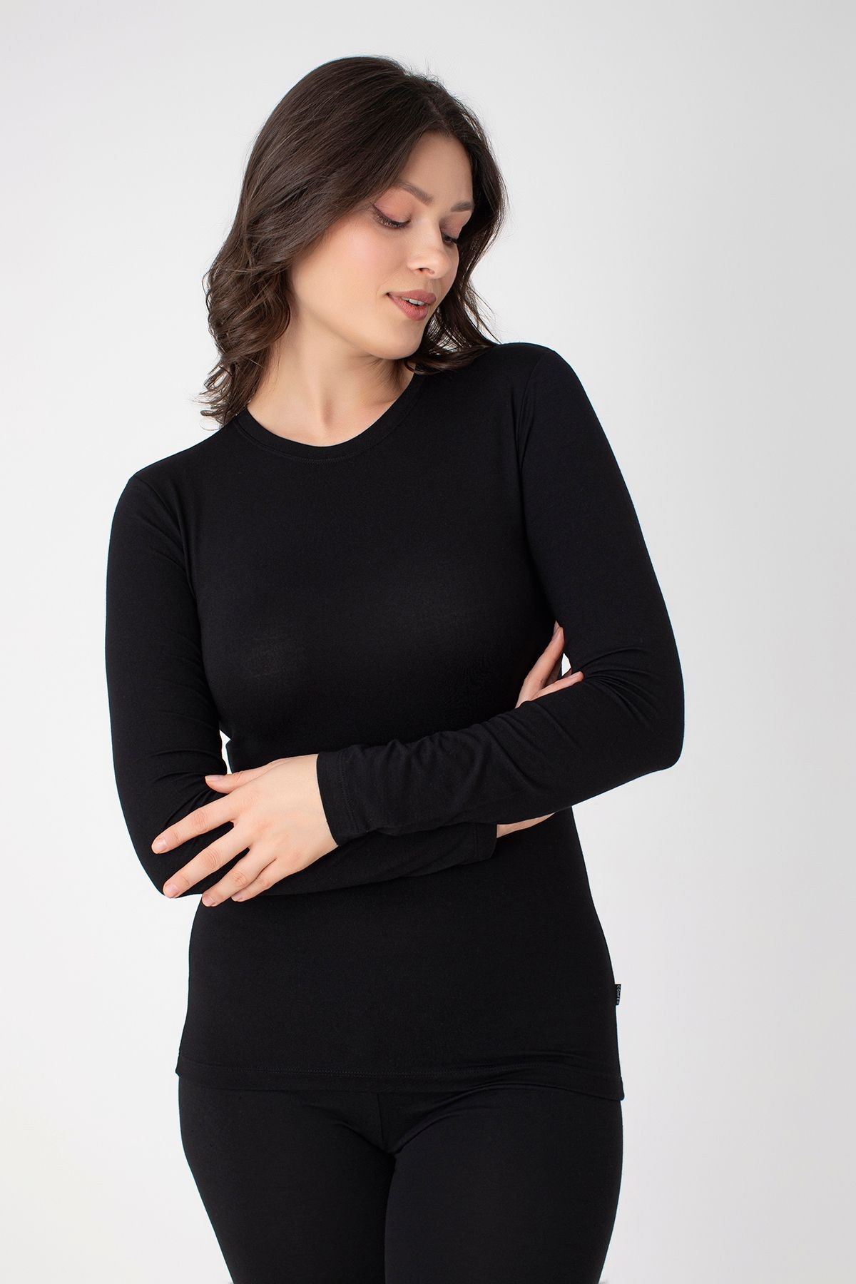 Modal Pamuklu Uzun Kollu T-shirt Confeo 801 - Siyah