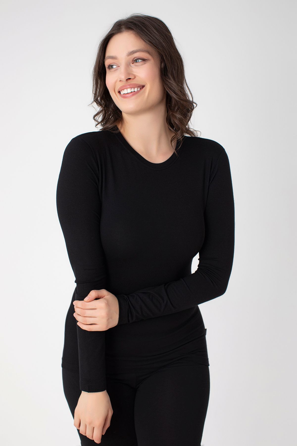 Modal Pamuklu Uzun Kollu T-shirt Confeo 801 - Siyah