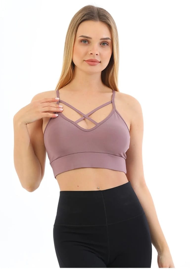 Pamuklu Pedli Spor Büstiyer Crop Form Form Angel 5800 - Lila