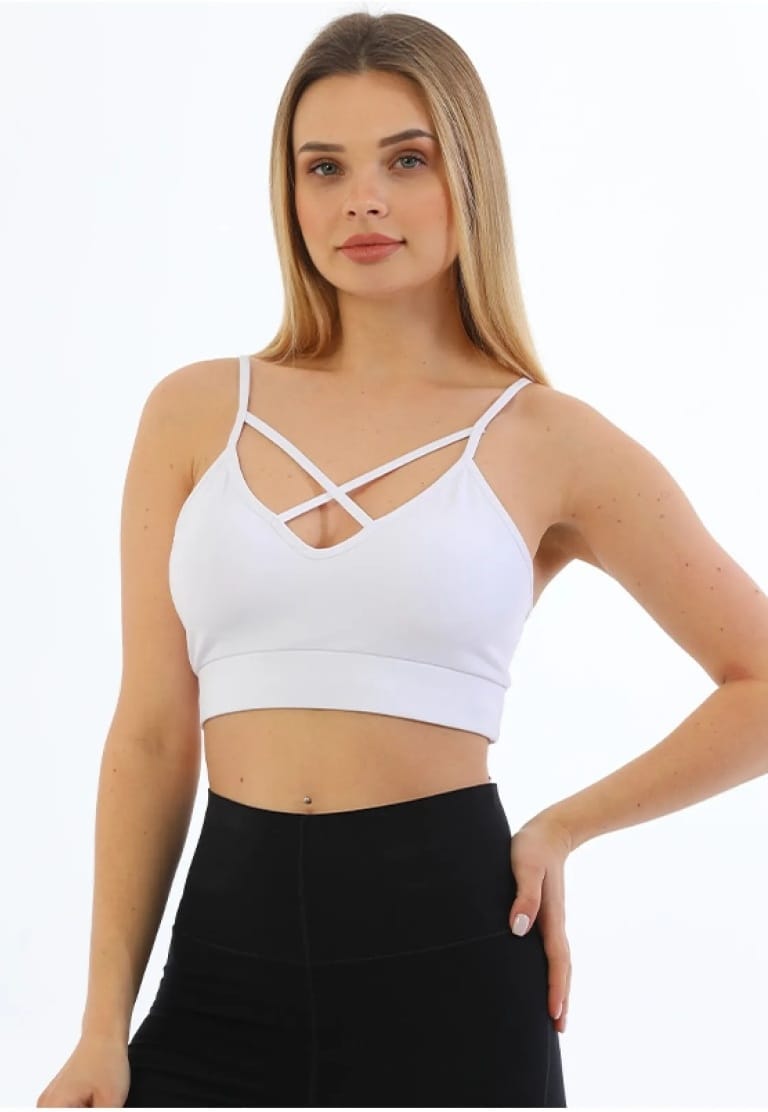 Pamuklu Pedli Spor Büstiyer Crop Form Form Angel 5800 - Beyaz
