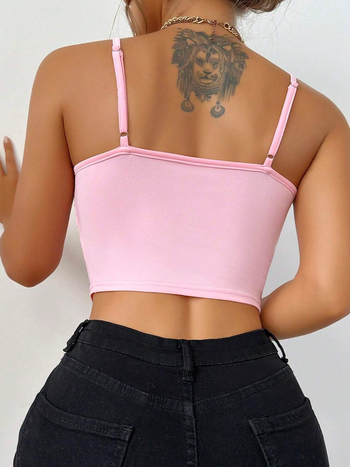 Önden Yırtmaçlı İnce Askılı Fırfırlı Büstiyer Ruselin 5090 - Pembe