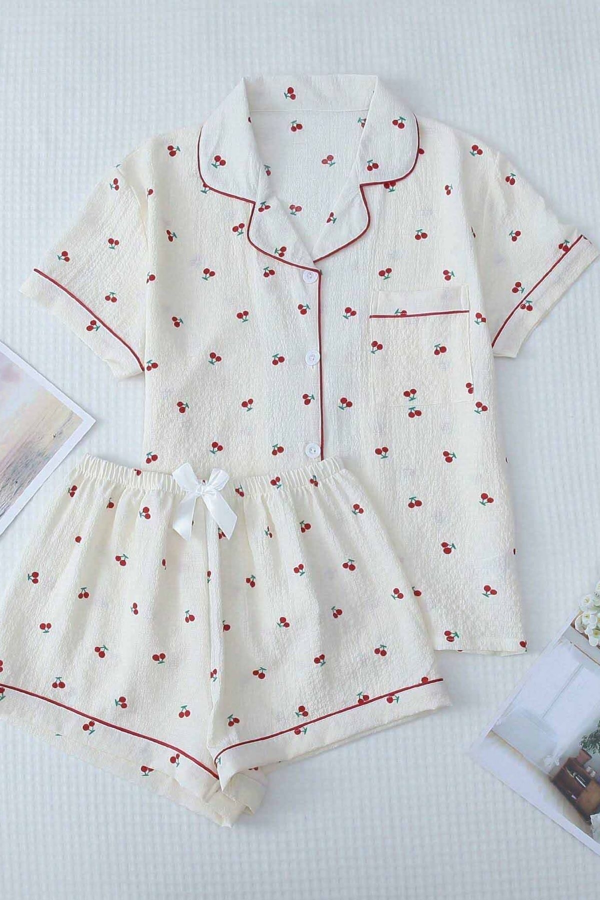 Merry See Özel Örme Kumaş Baskılı Kısa Kollu Şortlu Pijama Takımı Merry See MS 4088 Çok Renkli