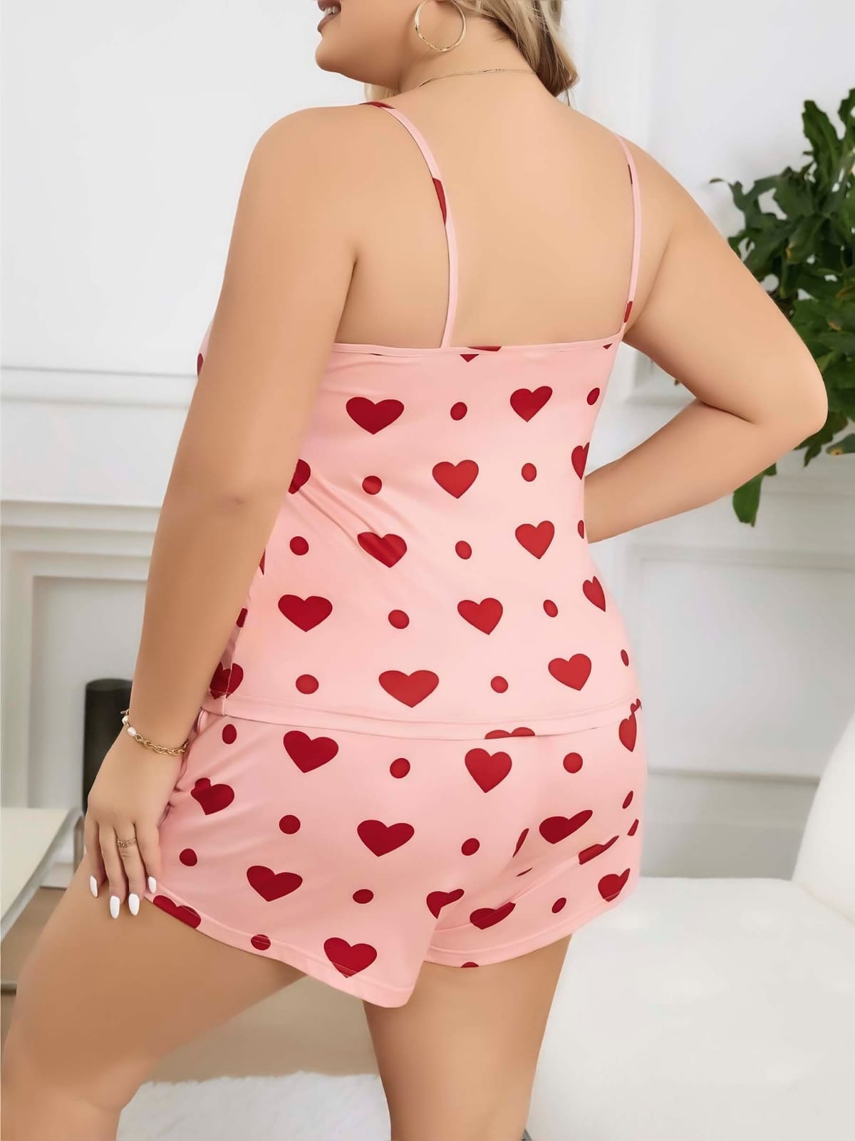 Kalpli Desenli Büyük Beden Şort Pijama Takımı Lily Bianca 13072 - Pembe