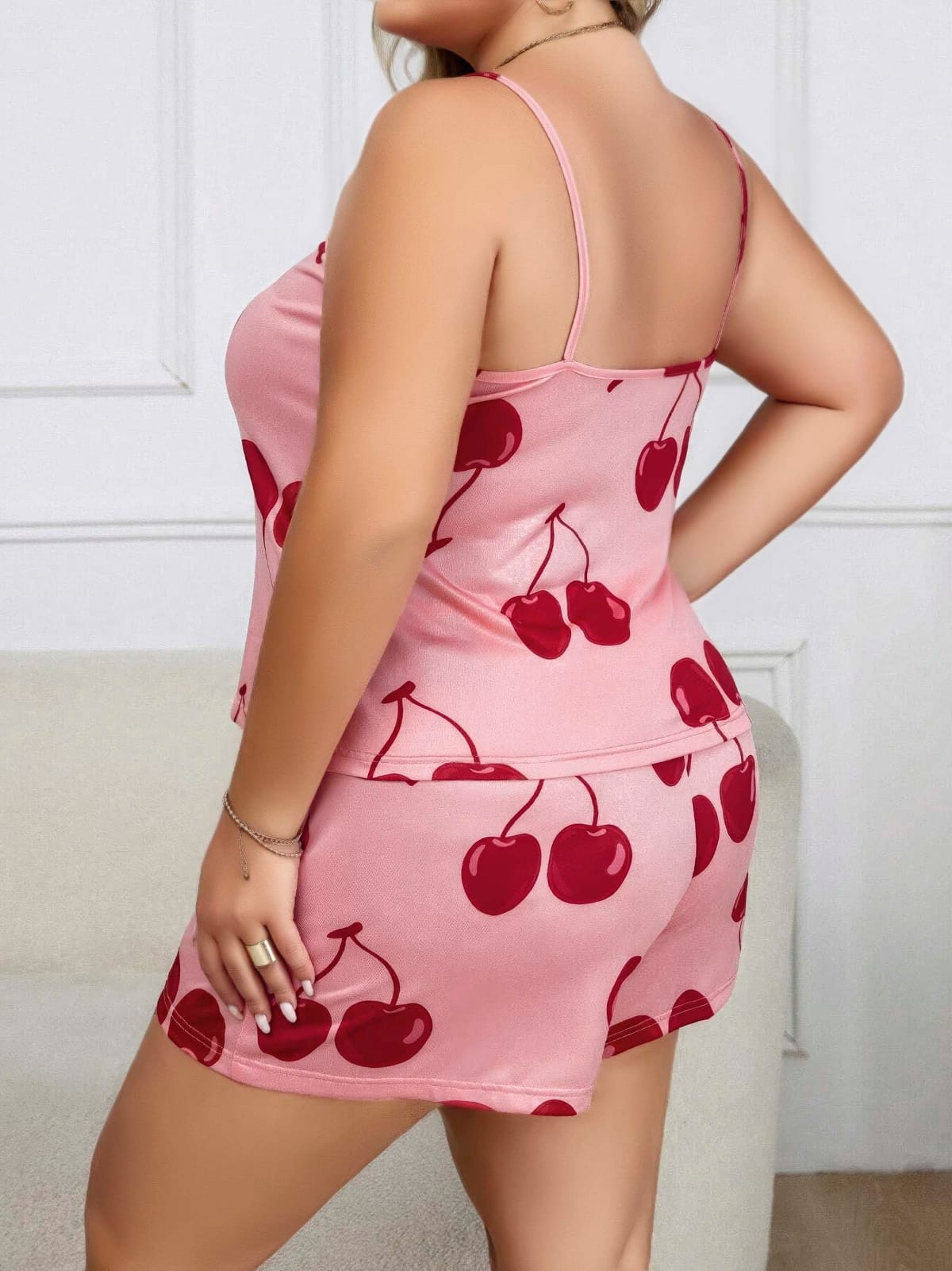 Leopar Desenli Büyük Beden Askılı Şort Pijama Takımı Lily Bianca 13074 - Pembe