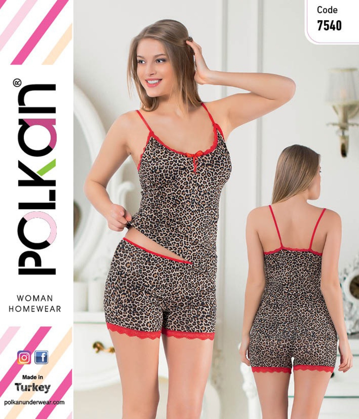 Polkan Leopar Desenli Dantelli Şortlu Atlet Takım Polkan 7540 - Görsel 2