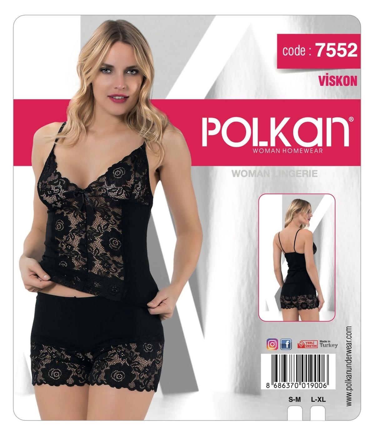 Dantelli Somon Şortlu Pijama Takımı Polkan 7552 - Siyah