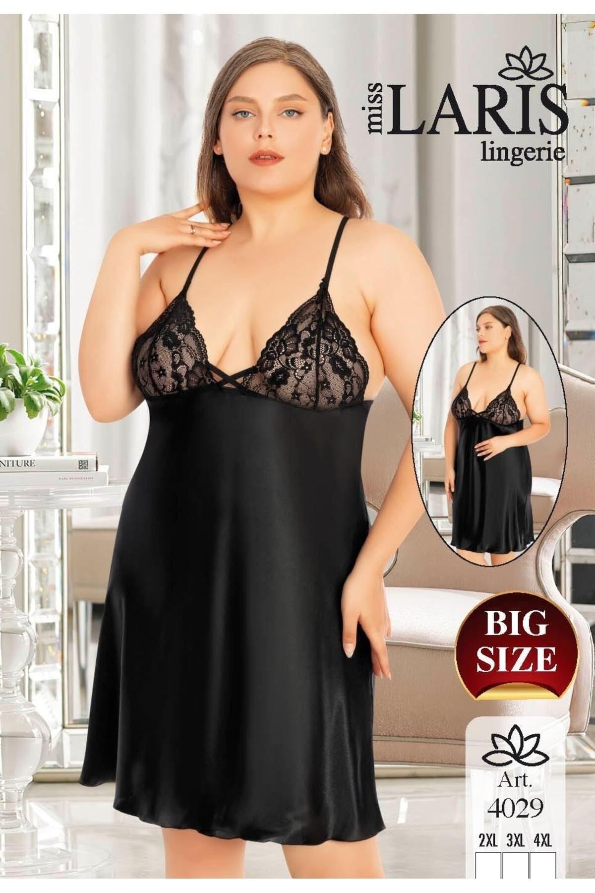 Miss Laris Şeffaf Saten Büyük Beden Body Miss Laris 4029