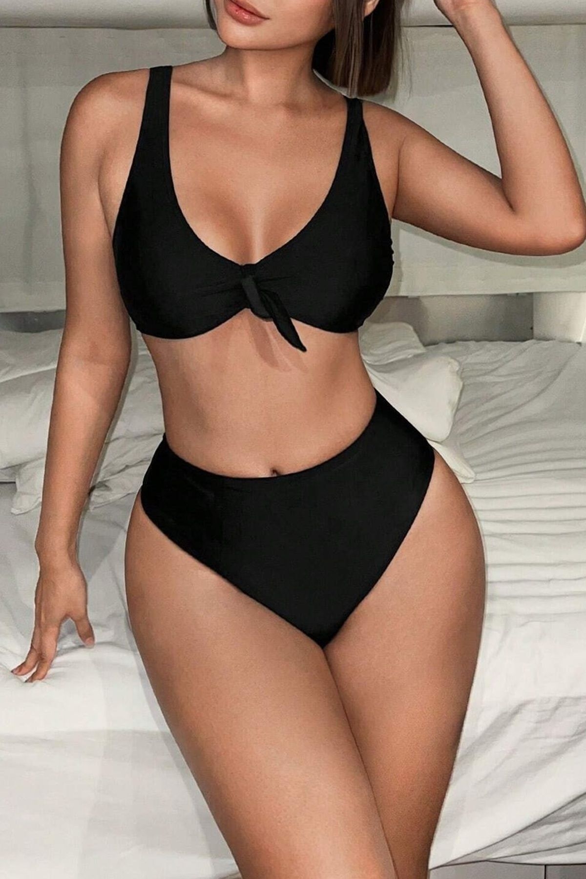 Şık Yüksek Bel Bikini Altı Angelsin MS 40978 Siyah - Siyah