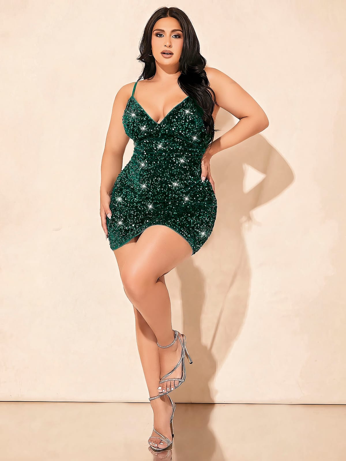 Pink Night Simli Askılı Siyah Büyük Beden Kulüp Elbisesi Pink Night 6514