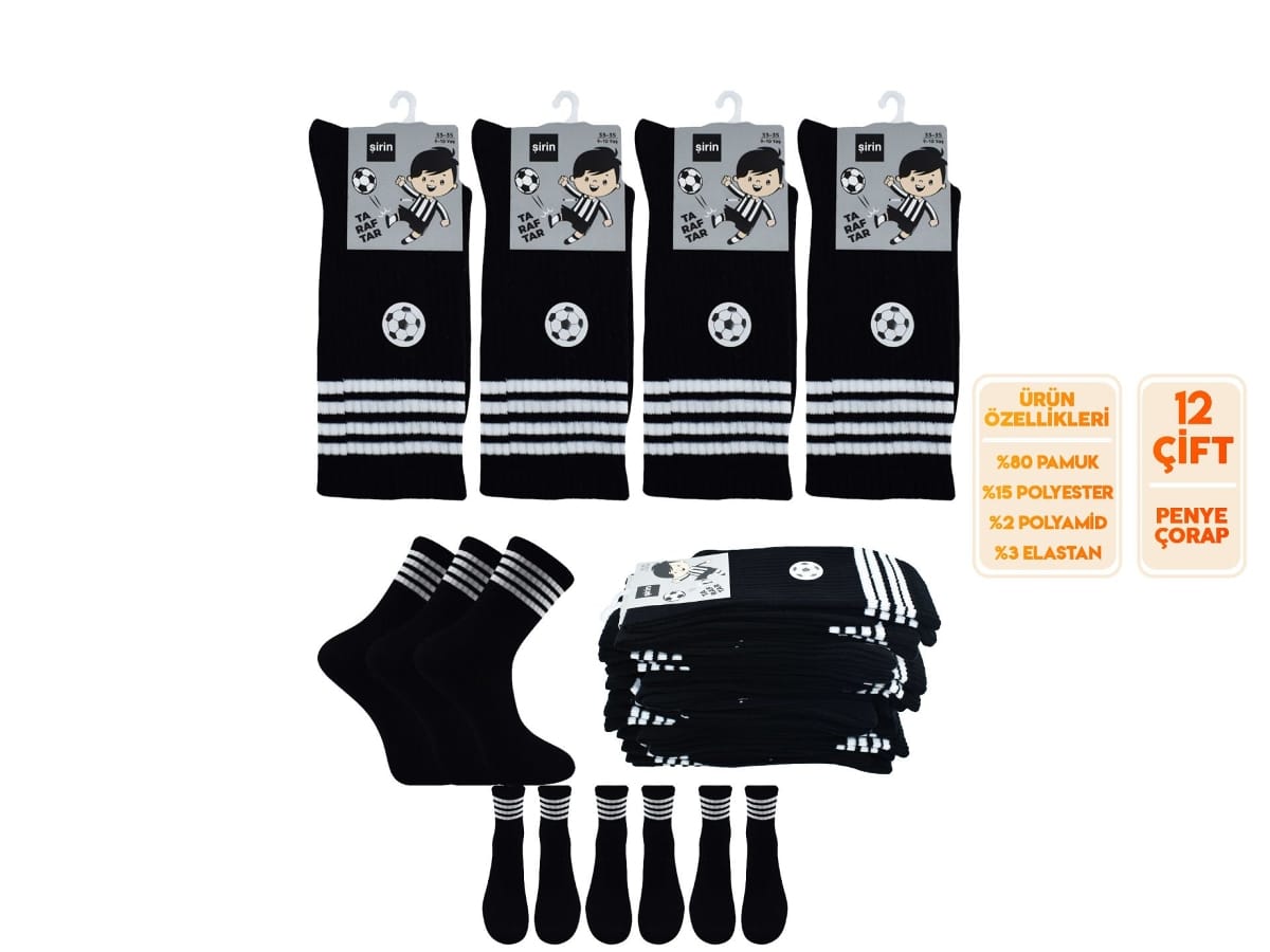 Mor Renkli Manşetli Çocuk Futbol Çorap 12'li Şirin 006 - Asorti