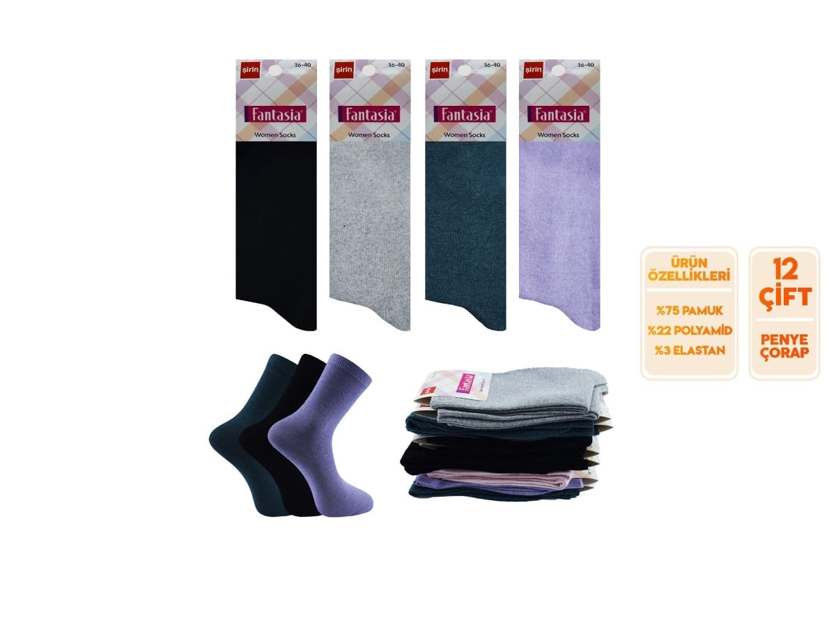 %100 Pamuklu Soket Kadın Çorap Mor Şirin 0640 - Asorti