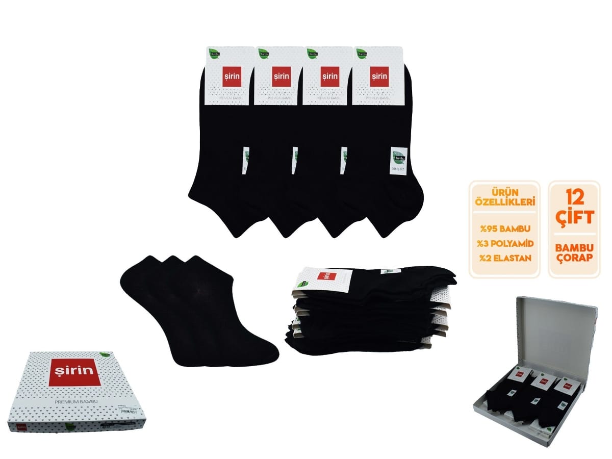 Dikişsiz Bambu Kadın Patik Çorap 12'li Şirin 4040 - Siyah
