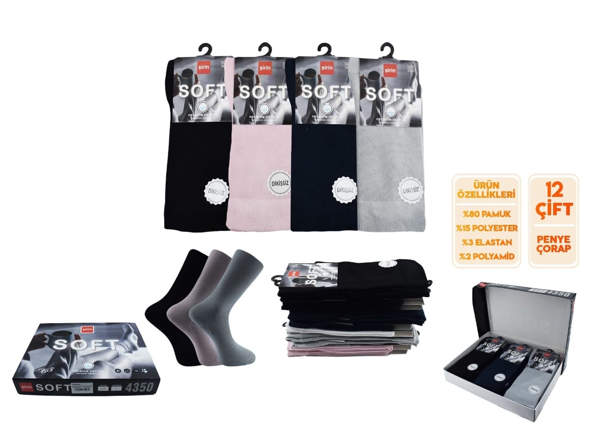 Dikişsiz Esnek Kadın Çorap Seti 12'li Şirin 4350 - Asorti