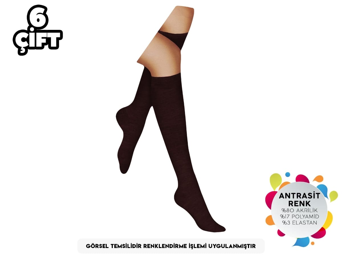 Diz Altı Kahve Yün Akrilik Bayan Çorap Şirin 5110 - Kahve