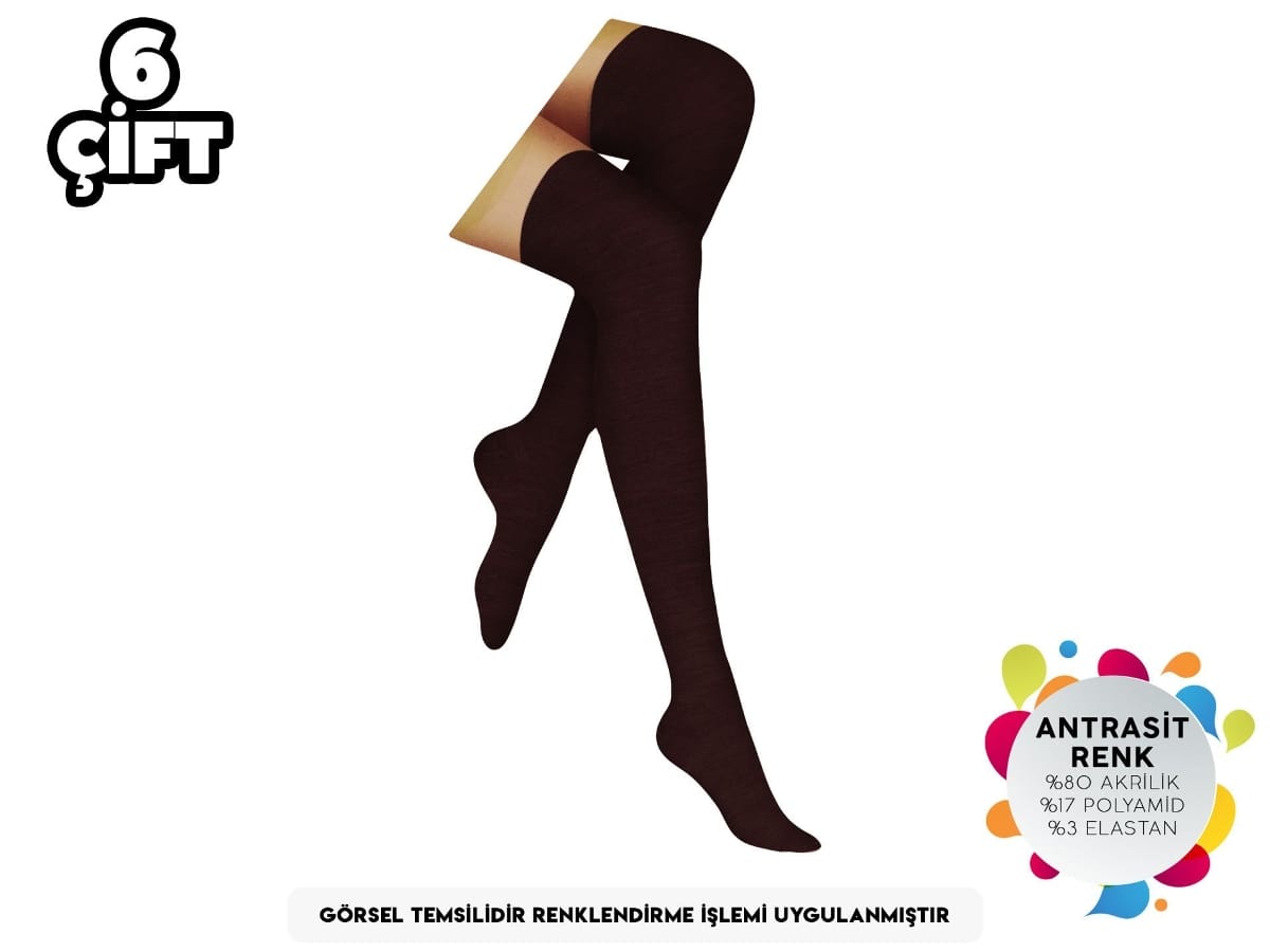 Kahve Yün Doku Diz Üstü Çorap Şirin 5140 - Kahve