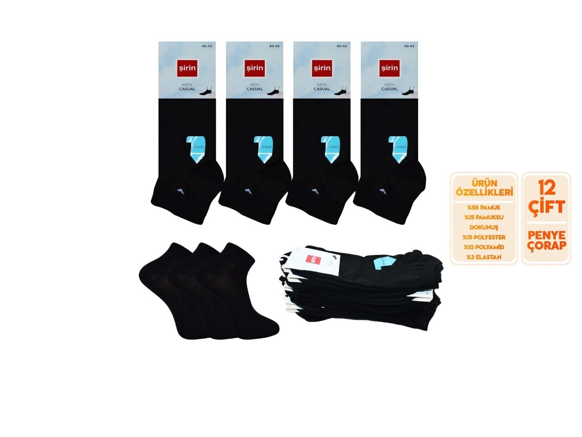 Pamuklu Ter Emici Erkek Patik Çorap Seti Şirin 7010 - Siyah