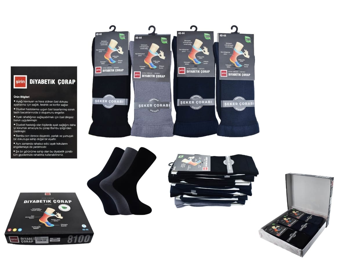 Dikişsiz Antibakteriyel Bambu Erkek Çorap Seti Şirin 8100 - Düz Siyah