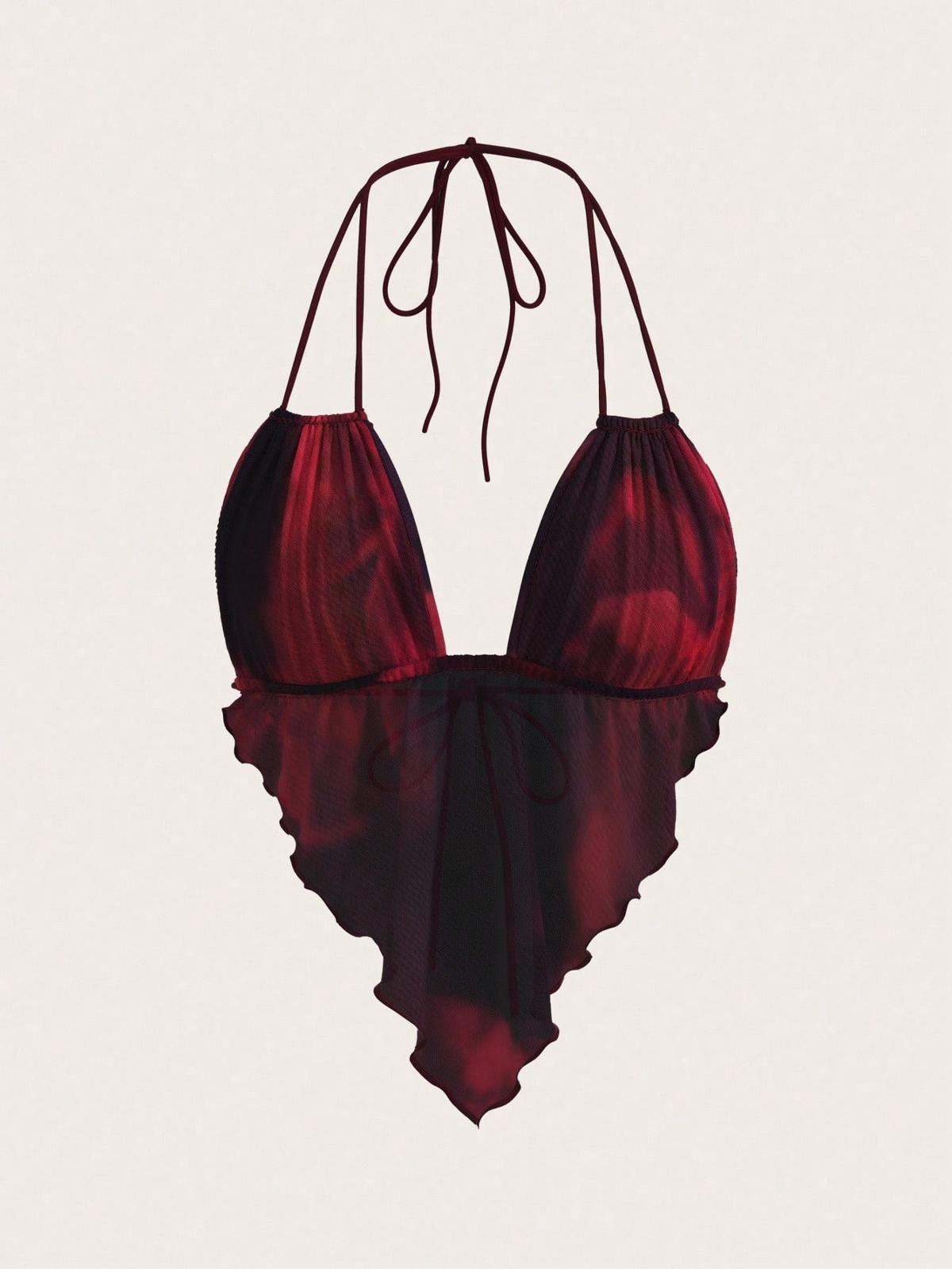 Desenli Tül Sırt Dekolteli Büstiyer Ruselin 5092 - Kırmızı