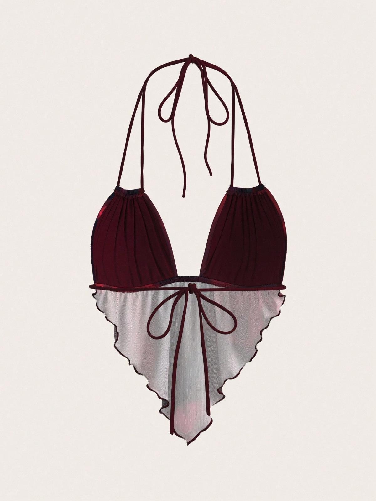 Desenli Tül Sırt Dekolteli Büstiyer Ruselin 5092 - Kırmızı