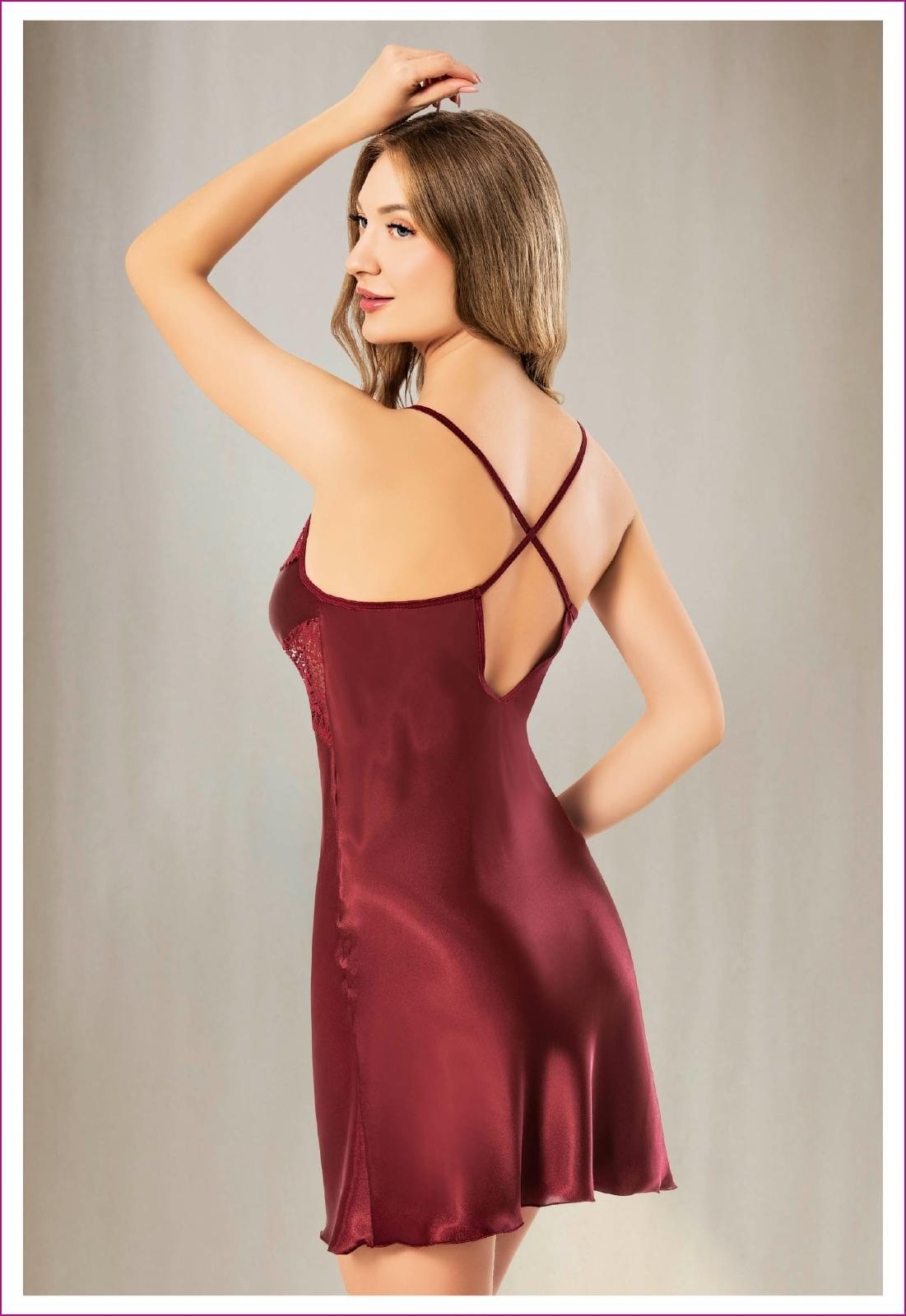 İnce Askılı Saten Gecelik Kadın Gecelik Miss Laris 2142 - Bordo