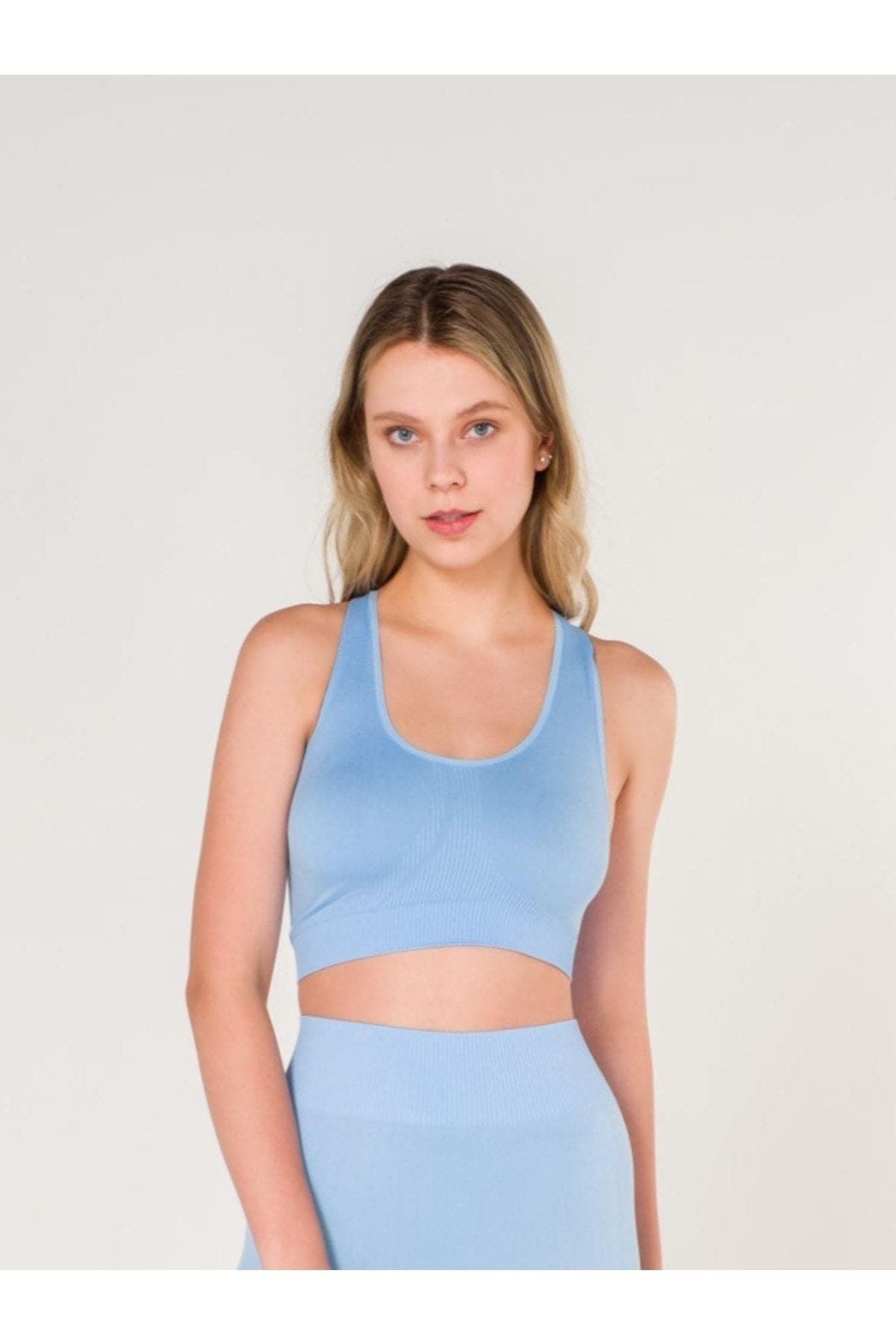 Dikişsiz Sporcu Sütyeni Sırtı Çapraz Askılı FormActive 1610 - Mavi