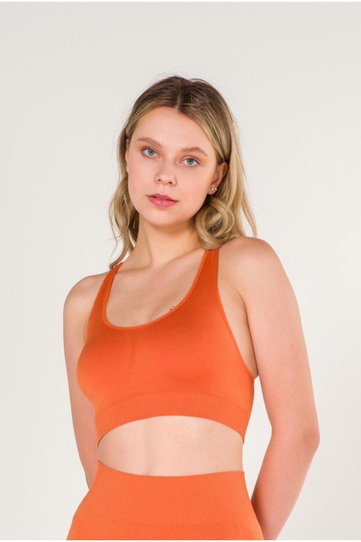 Dikişsiz Sporcu Sütyeni Sırtı Çapraz Askılı FormActive 1610 - Turuncu