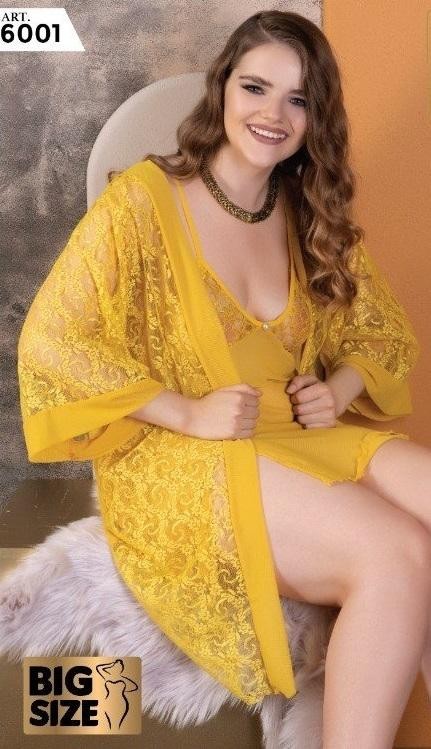 Dantelli Sarı Büyük Beden Body İzabel 6001 - Sarı