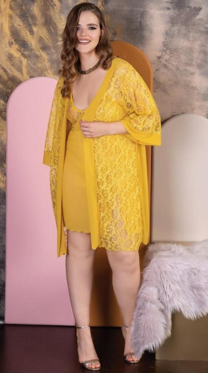 Dantelli Sarı Büyük Beden Body İzabel 6001 - Sarı