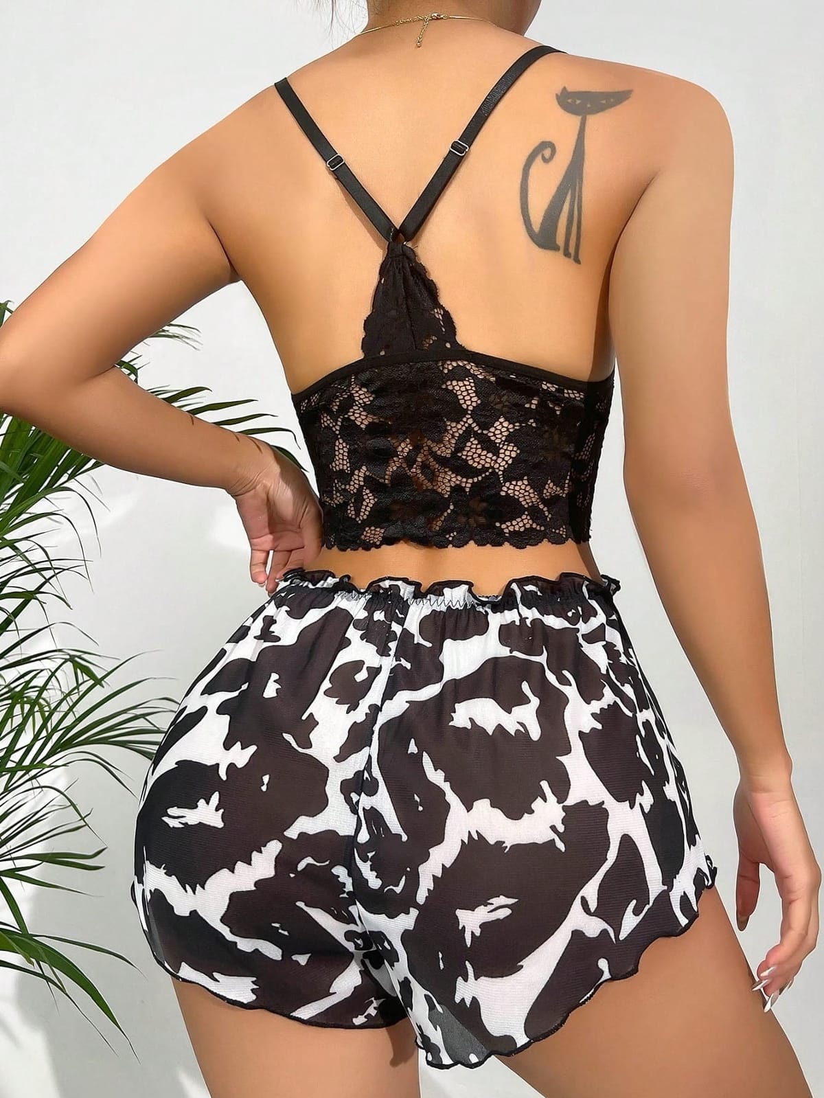 Dantel Detaylı Büstiyer Şort Takım Ruselin 5055 - Siyah