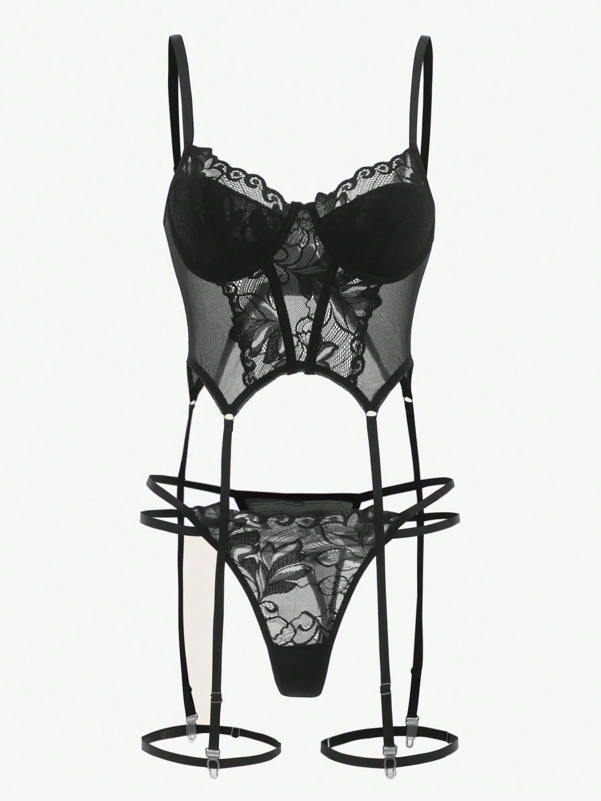 Dantel Detaylı Jartiyer Fantezi Takım İzabel 12004 - Siyah