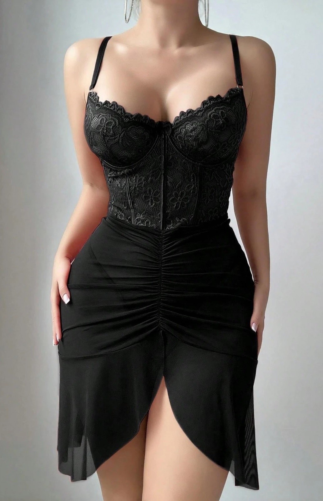 Real Passione Şeffaf Dantel Detaylı Tek Parça Body Real Passione 4078 - Görsel 4