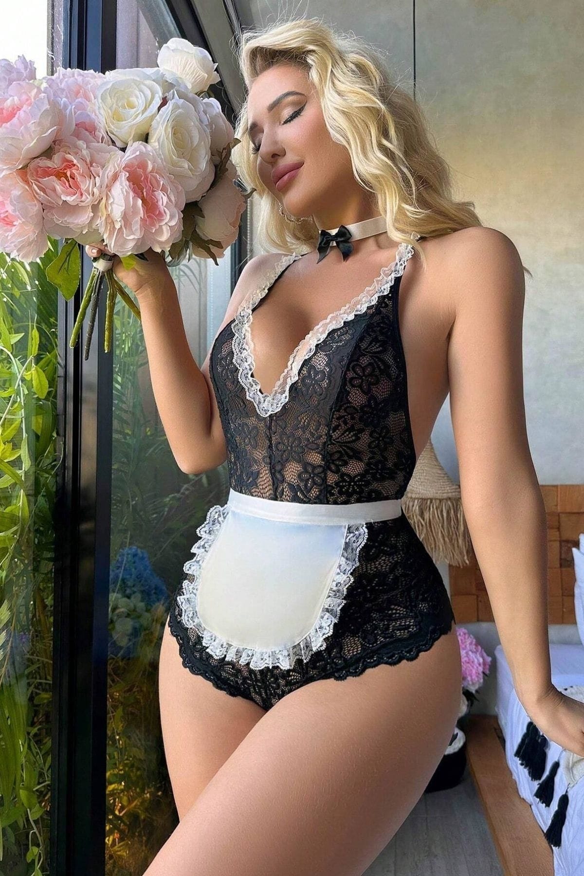 Siyah Dantel Detaylı Mini Kostüm Jesica Bella 15010 - Siyah