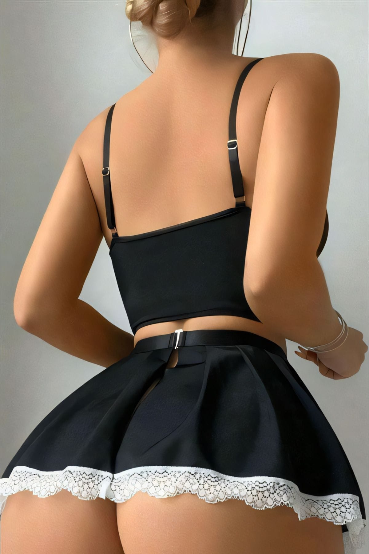 Somon Renkli Yumuşak Doku Fantezi Kostüm Real Passione 20081 - Siyah