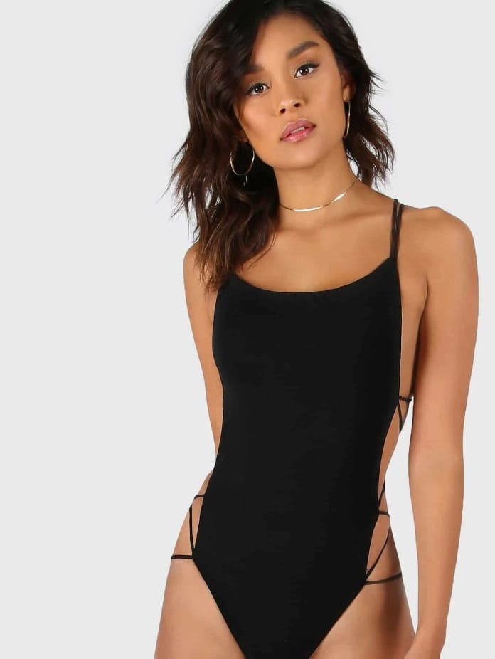 Siyah Dantel İpli Fantezi Body SHE 2104 - Siyah