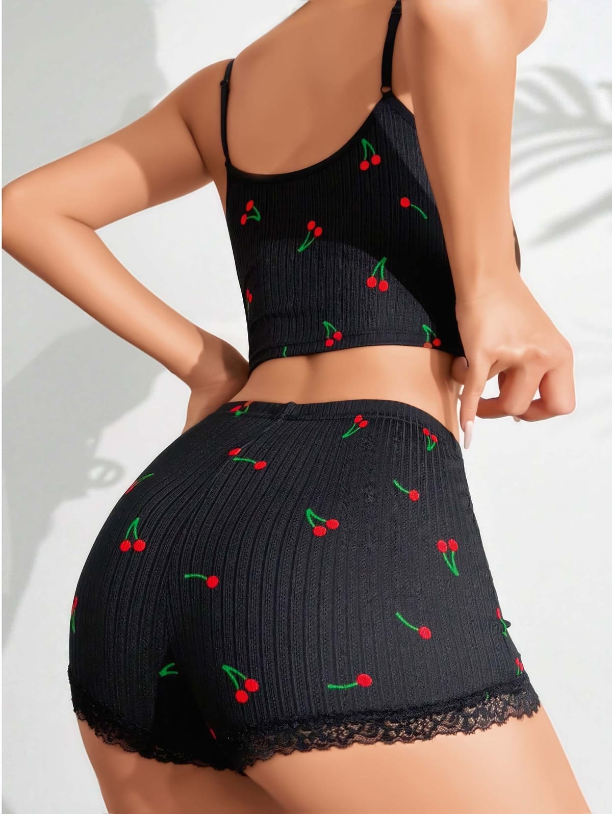 Dantel Detaylı Askılı Şort Takım Somon Lily Bianca 13019 - Siyah