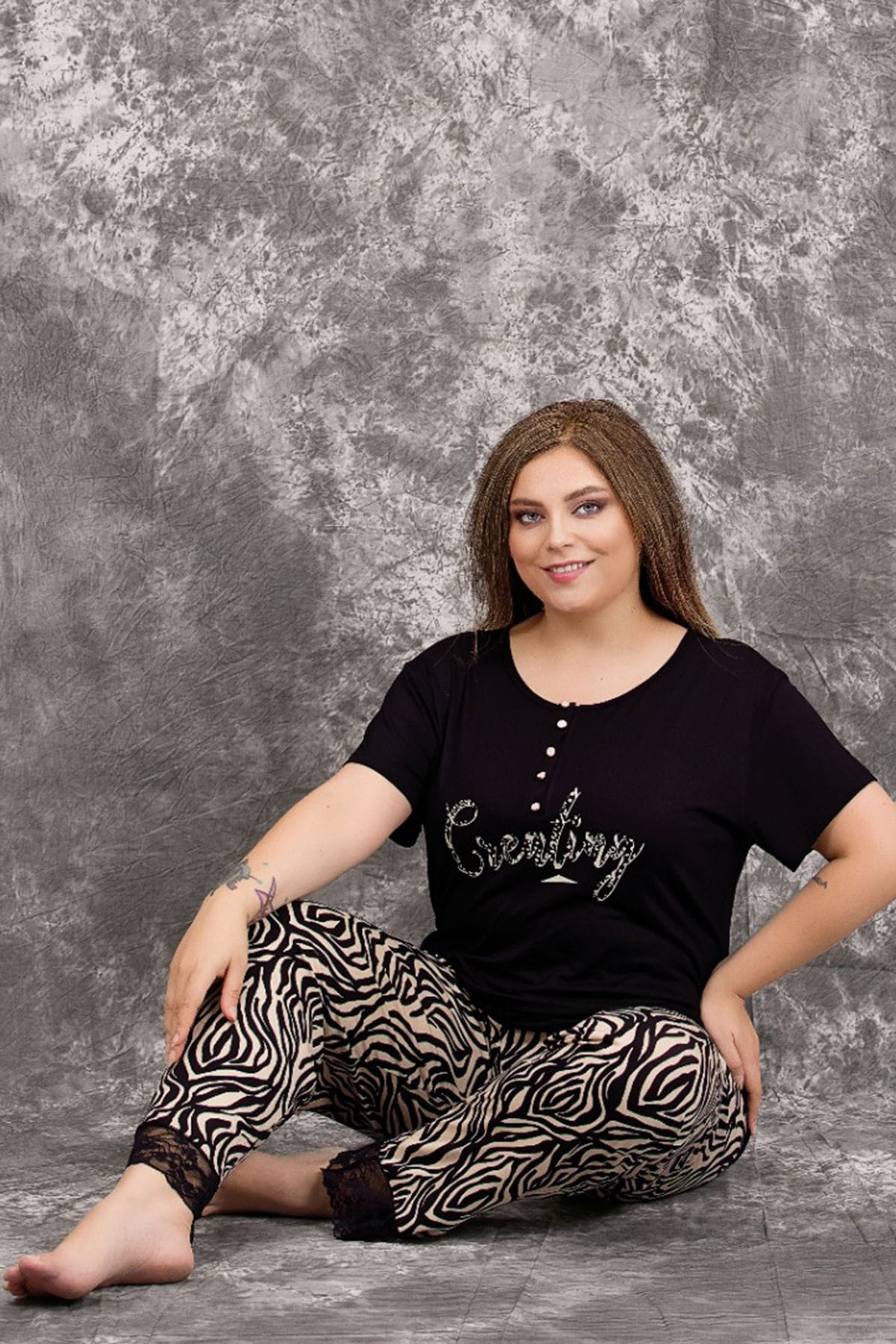 Lady Zebra Desenli Büyük Beden Pijama Takımı Lady 10982 - Görsel 2