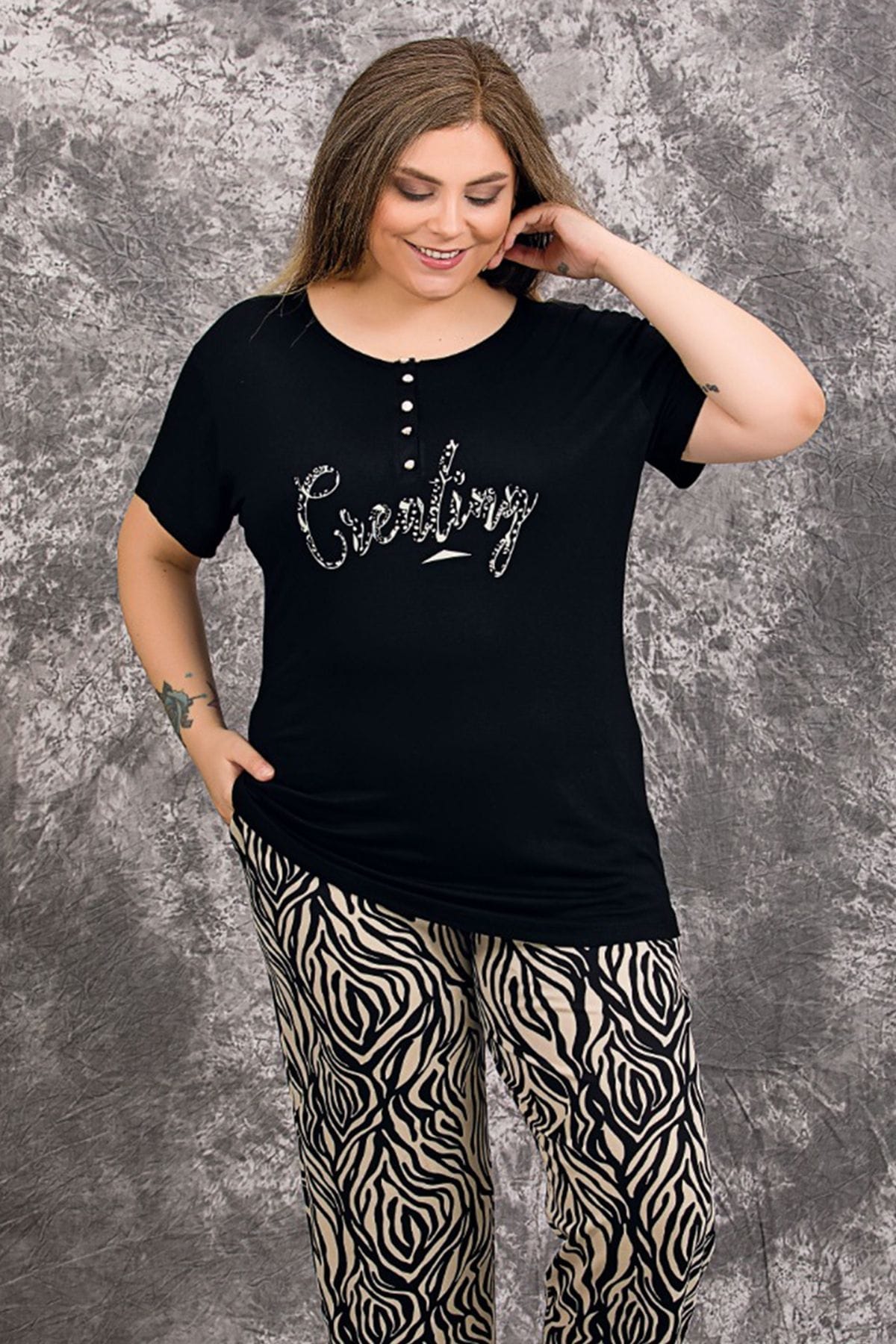 Lady Zebra Desenli Büyük Beden Pijama Takımı Lady 10982 - Görsel 3