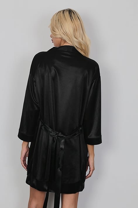 Saten Düşük Bel Sabahlık Kadın Pijama Takımı SHE 2037 - Siyah