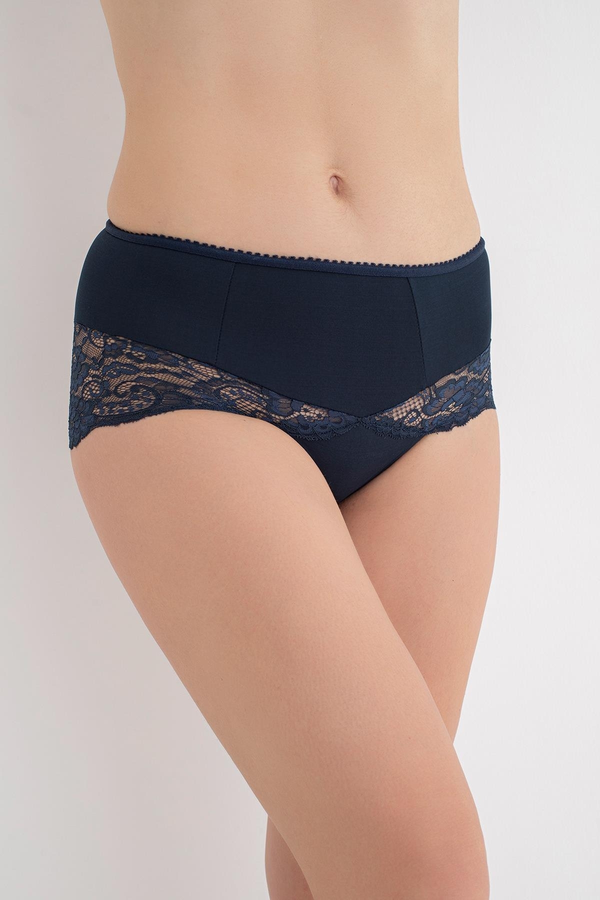 Geniş Dantelli Yüksek Bel Kadın Külot G-Box 908 - Siyah