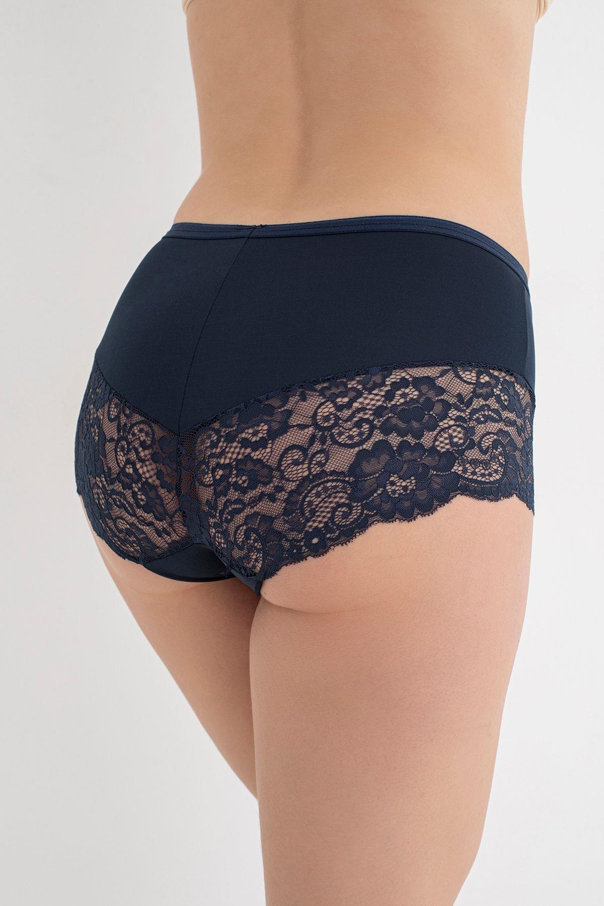 Geniş Dantel Detaylı Yüksek Bel Külot G-Box 912 - Lacivert