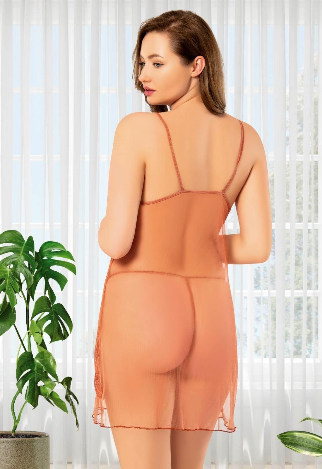 Bordo Dantelli İnce Askılı Fantazi Gecelik Miss Laris 4406 - Somon