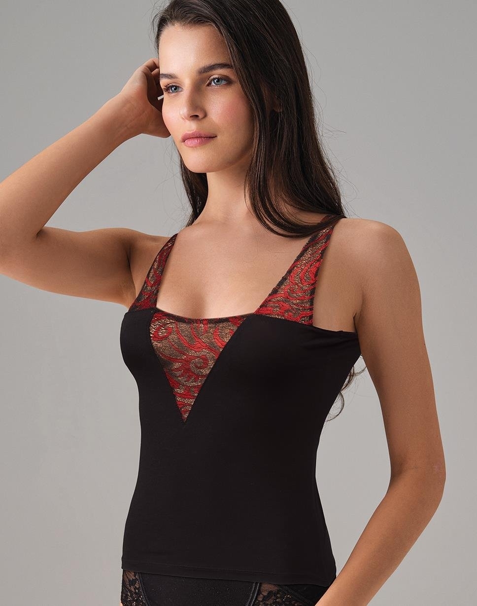 Transparan Tül Askılı Kadın Atlet Somon Doreanse 9406 - Siyah