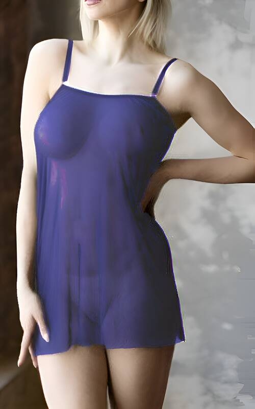 İnce Askılı Tül Mini Gecelik Venlisa 2203 - Mavi