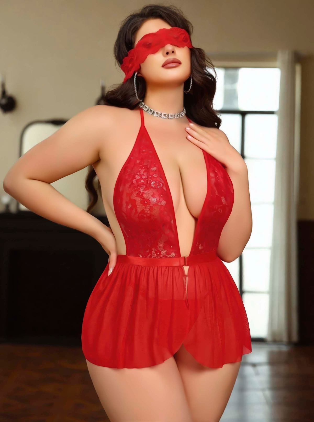 Kırmızı Tül Dantel Body Jesica Bella 15039 - Kırmızı