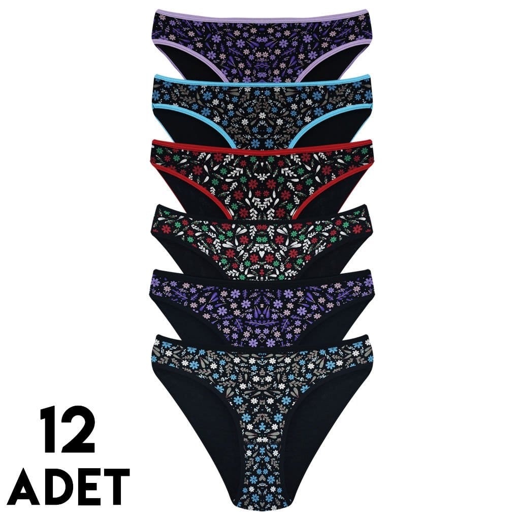 Çiçekli Yüksek Bel Bikini Külot Mor Tutku 0596 - Karışık Renk